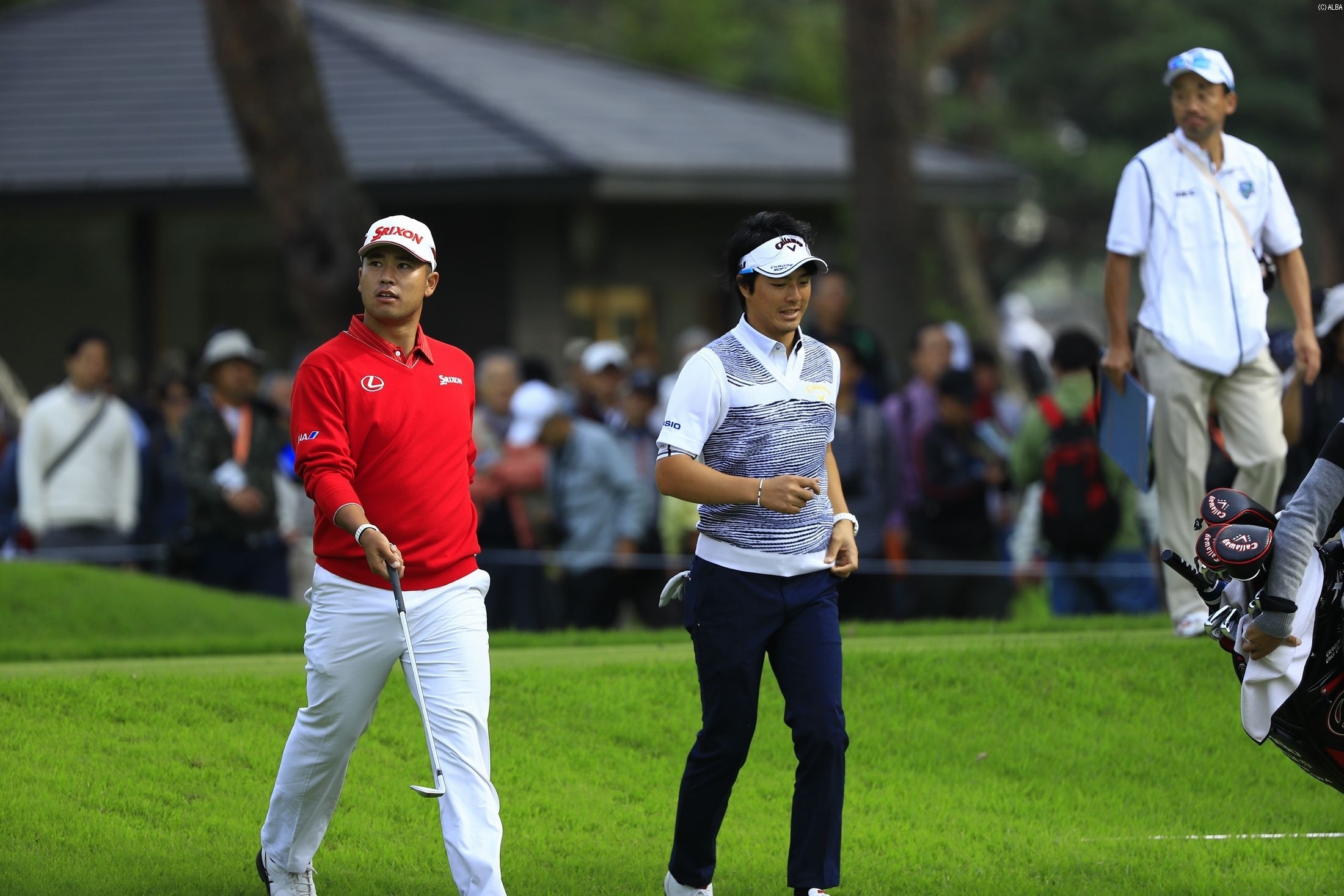 9か月ぶりのツアー復帰となる石川遼と優勝候補の一角、松山英樹（撮影：福田文平）
