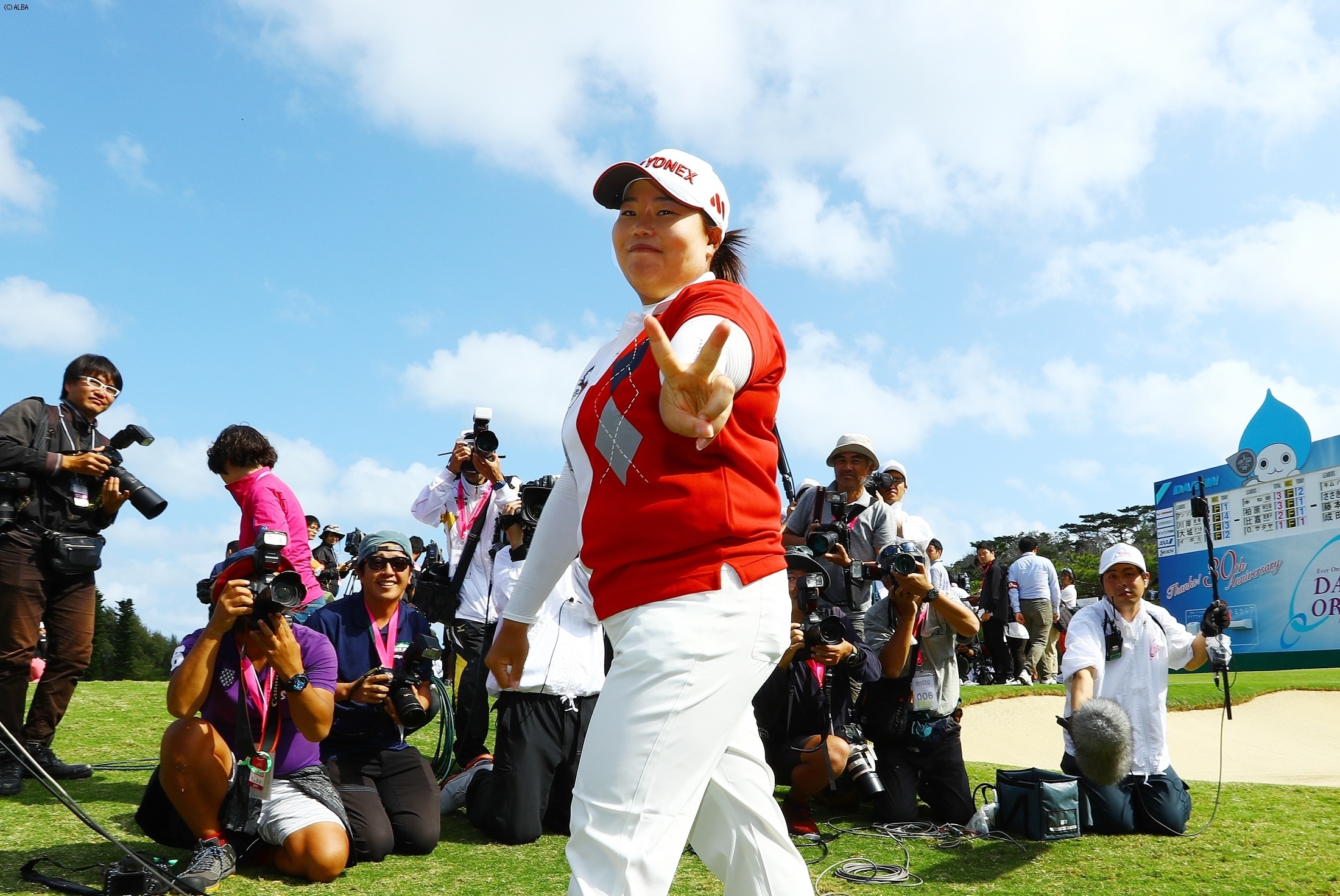 会心の勝利にVサイン！（撮影：福田文平）