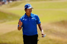 トータル3オーバーで3日目を終えた松山(Photo by Mike Ehrmann/Getty Images