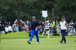 トータル3アンダー・暫定15位タイの好位置で初日を終えた石川遼と松山英樹(撮影:福田文平)