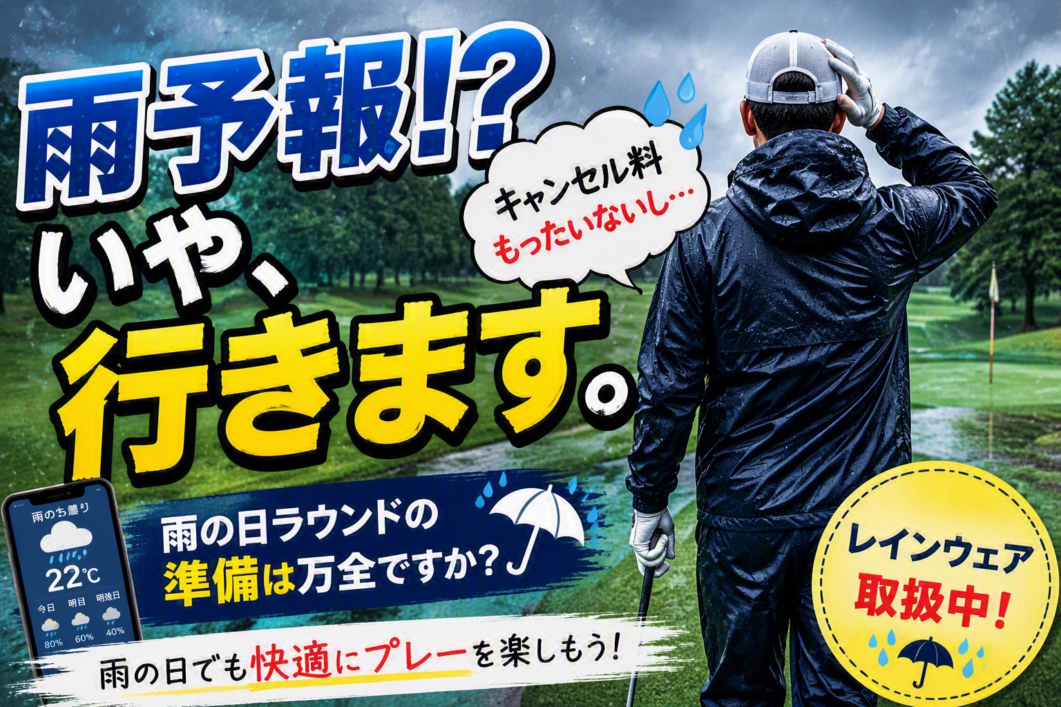 雨予報でも諦めきれないのがゴルファーです