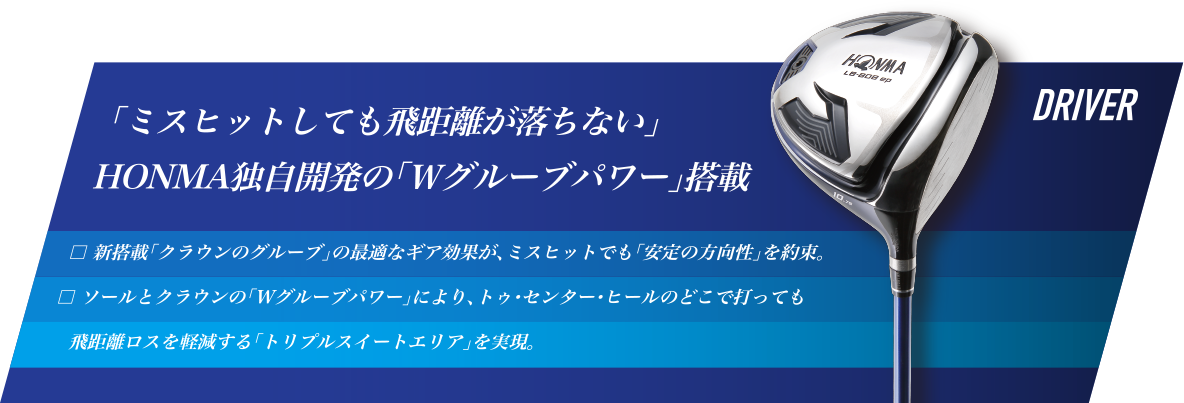 DRIVER 「ミスヒットしても飛距離が落ちない」HONMA独自開発の「Wグルーブパワー」搭載