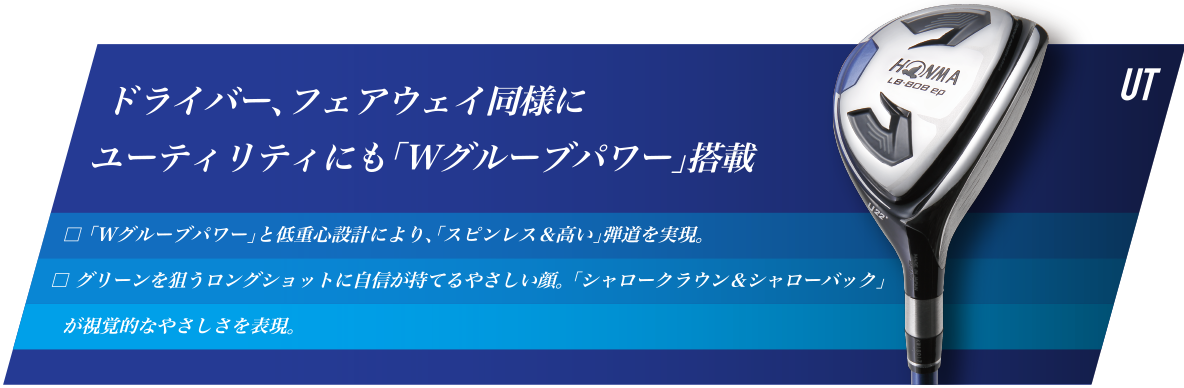 UT ドライバー、フェアウェイ同様にユーティリティにも「Wグルーブパワー」搭載