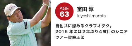 室田 淳　自他共に認めるクラブオタク。2015 年には２年ぶり４度目のシニアツアー賞金王に